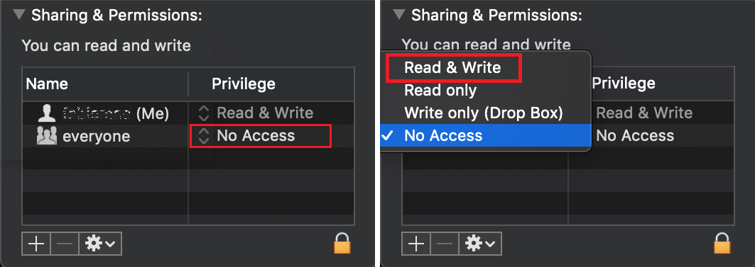 The option to select read & write. 